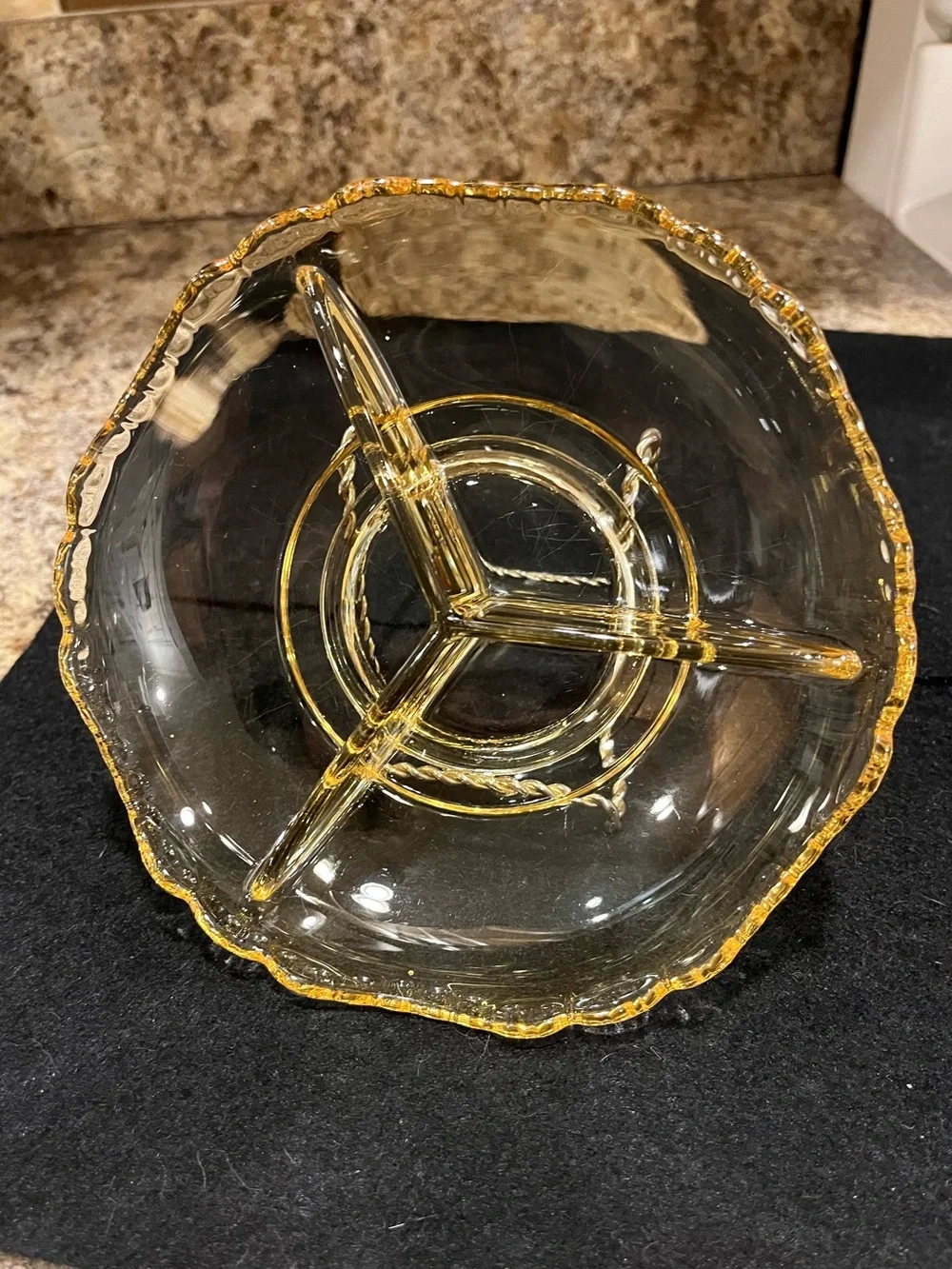 Vintage Indiana Glass Amber Scalloped Rim Divided Glass Relish Serving Dish